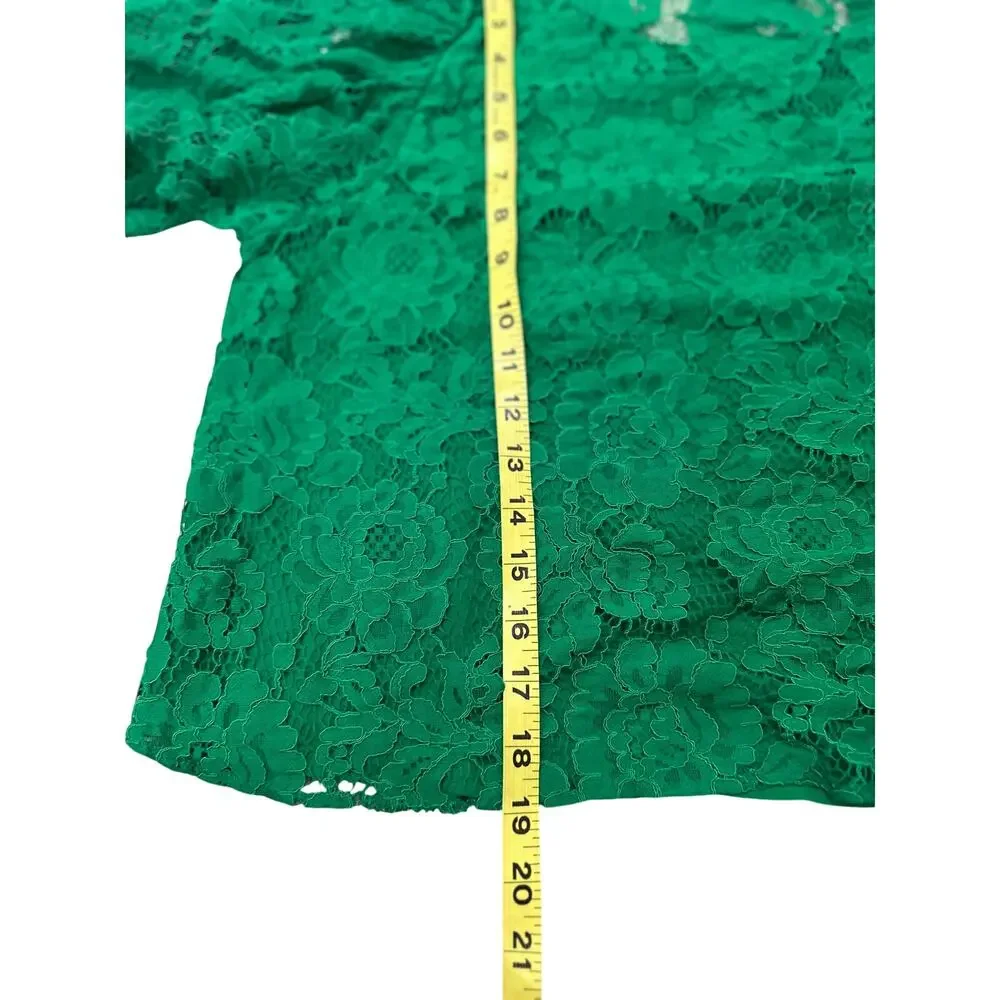 Zara Emerald Green Floral Lace Puff Sleeve Blouse EUC Fairycore Romantic EUC M